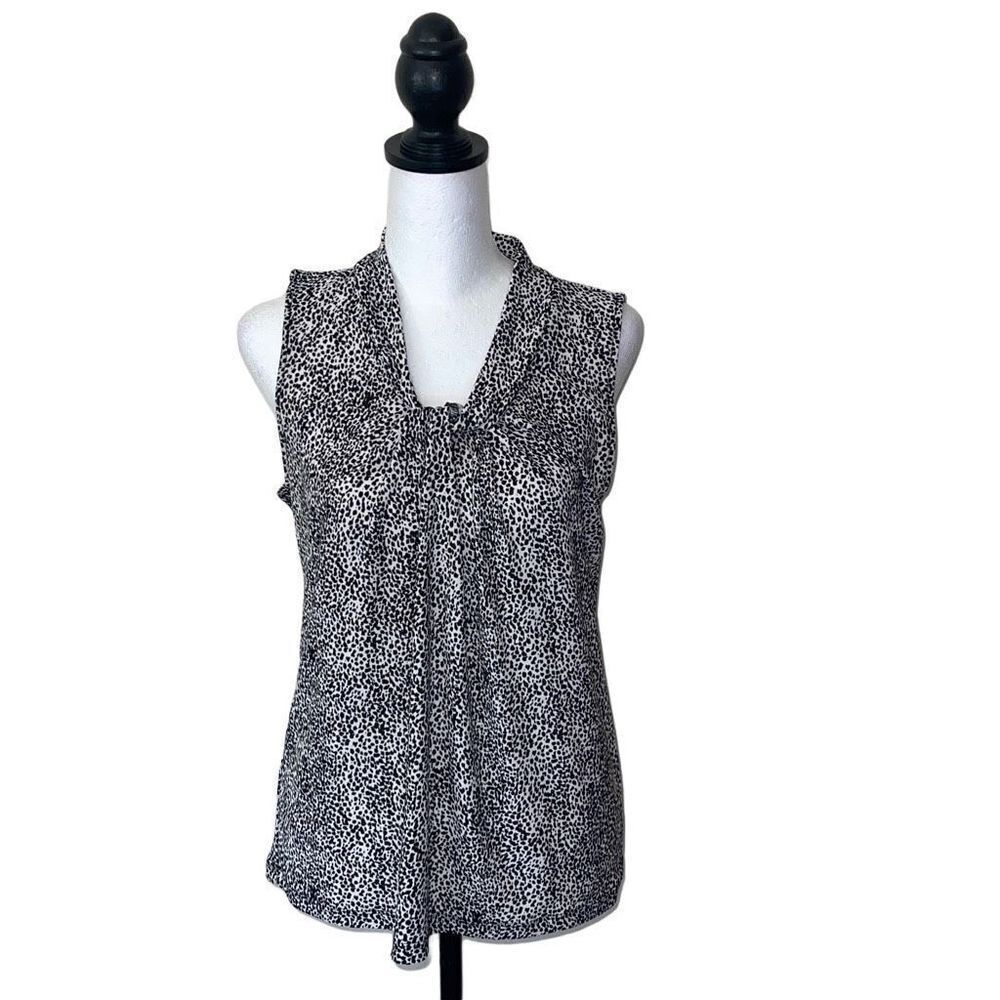 Talbots Women's Animal Print Top Sleeveless Blouse Twist Neck Black Petite Small